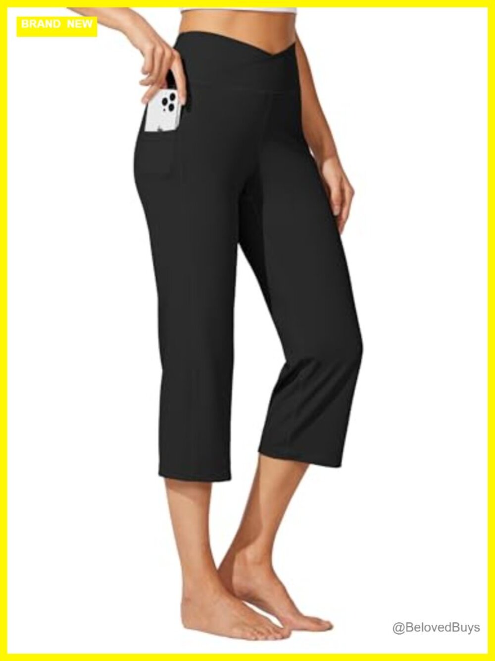 High-Rise V-Cross Straight Leg Yoga Capris with Pockets 21"